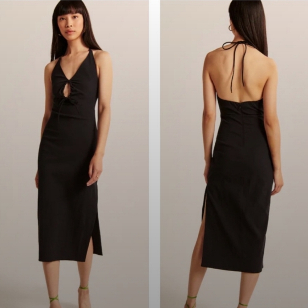 NWT Abercrombie & Fitch Halter Keyhole Midi Dress SZ medium in Black $90